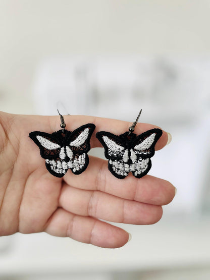 Halloween Spooky Skull Butterfly earrings FSL freestanding lace machine embroidery designs girls charm simply in the hoop size 1.2 inch - image 3