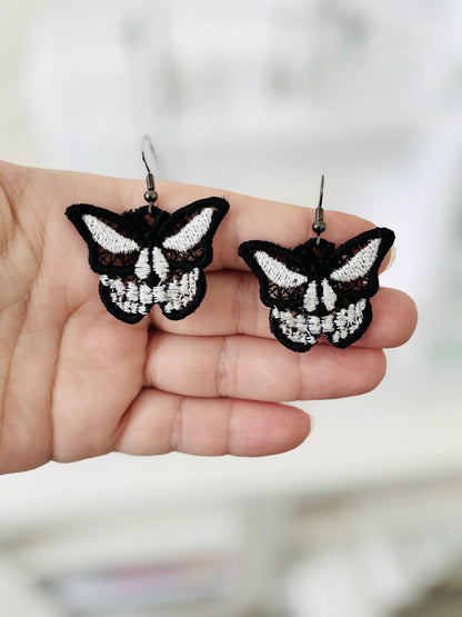 Halloween Spooky Skull Butterfly earrings FSL freestanding lace machine embroidery designs girls charm simply in the hoop size 1.2 inch - image 2