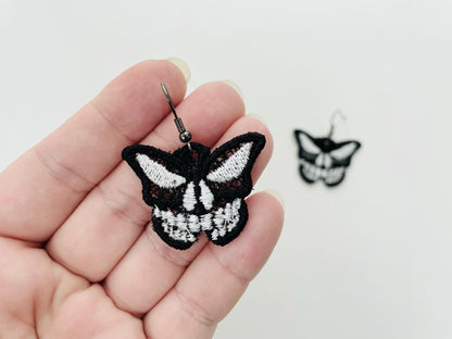 Halloween Spooky Skull Butterfly earrings FSL freestanding lace machine embroidery designs girls charm simply in the hoop size 1.2 inch - image 1