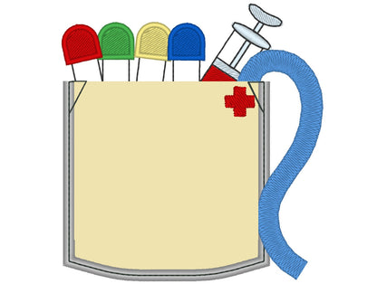 Real phlebotomist doctor pocket applique machine embroidery designs in the hoop