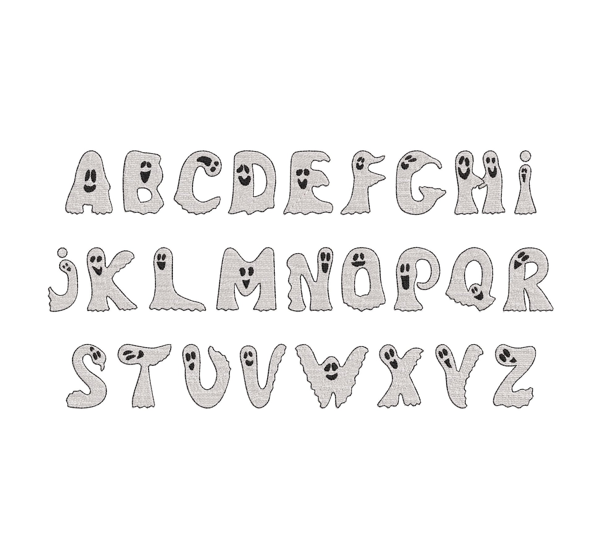 Ghost FONT fill stitch alphabet monogram cute little Ghost kids baby spooky Boo Halloween machine embroidery designs sizes 1.8 to 3 inch BX