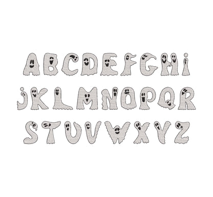 Ghost FONT fill stitch alphabet monogram cute little Ghost kids baby spooky Boo Halloween machine embroidery designs sizes 1.8 to 3 inch BX