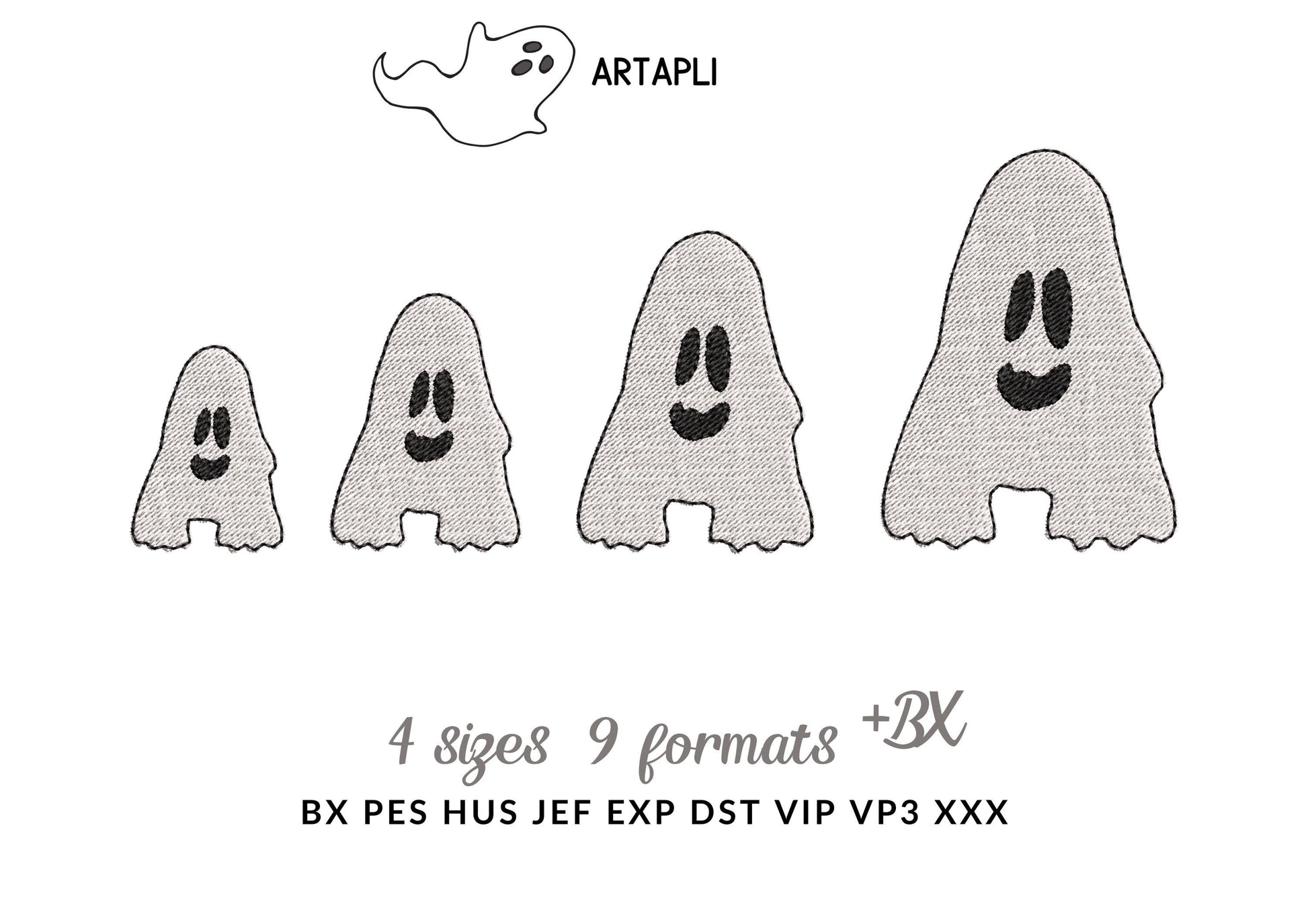 Ghost FONT fill stitch alphabet monogram cute little Ghost kids baby spooky Boo Halloween machine embroidery designs sizes 1.8 to 3 inch BX