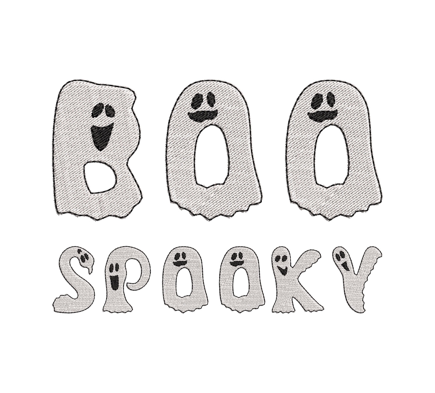 Ghost FONT fill stitch alphabet monogram cute little Ghost kids baby spooky Boo Halloween machine embroidery designs sizes 1.8 to 3 inch BX
