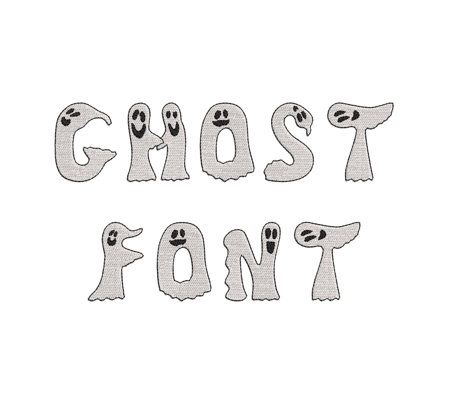 Ghost FONT fill stitch alphabet monogram cute little Ghost kids baby spooky Boo Halloween machine embroidery designs sizes 1.8 to 3 inch BX