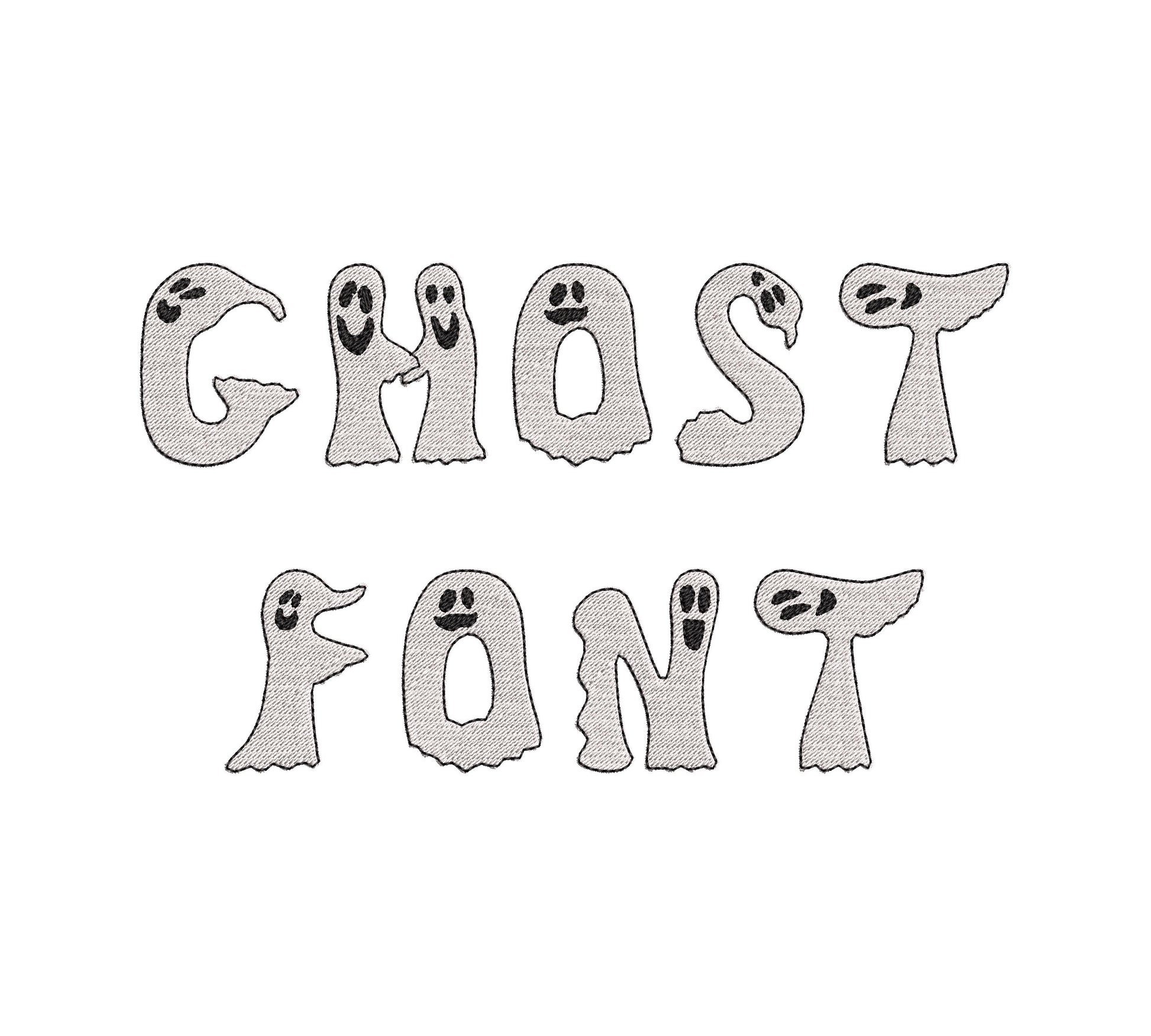 Ghost FONT fill stitch alphabet monogram cute little Ghost kids baby spooky Boo Halloween machine embroidery designs sizes 1.8 to 3 inch BX