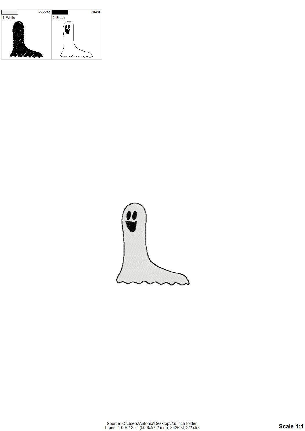 Ghost FONT fill stitch alphabet monogram cute little Ghost kids baby spooky Boo Halloween machine embroidery designs sizes 1.8 to 3 inch BX