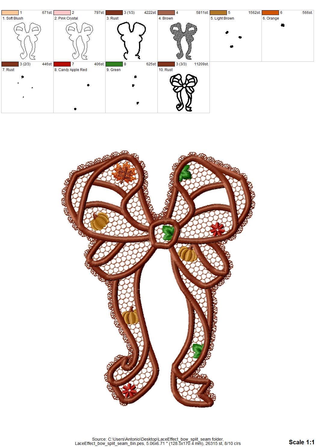 Thanksgiving Fall Pumpkin Bow split side seam cutout side bow lace effect Applique machine embroidery designs girls tshirt sweatshirt design