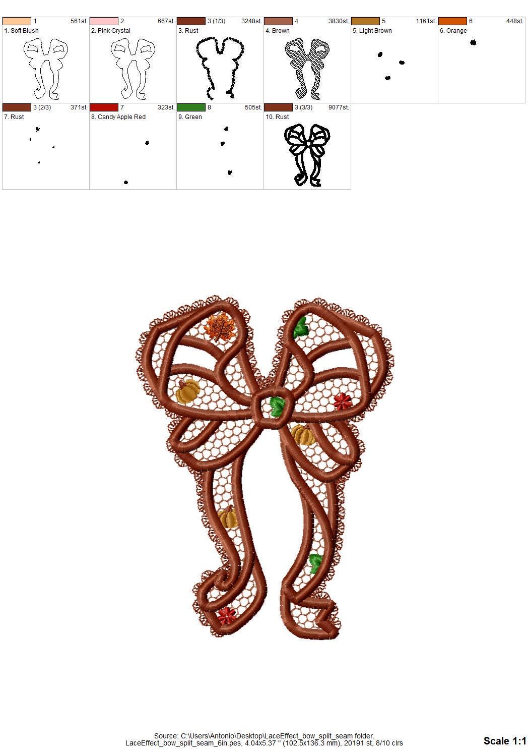 Thanksgiving Fall Pumpkin Bow split side seam cutout side bow lace effect Applique machine embroidery designs girls tshirt sweatshirt design