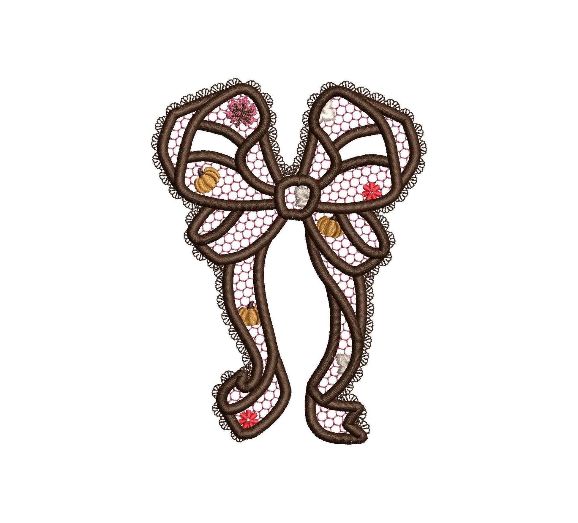 Thanksgiving Fall Pumpkin Bow split side seam cutout side bow lace effect Applique machine embroidery designs girls tshirt sweatshirt design