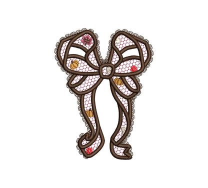 Thanksgiving Fall Pumpkin Bow split side seam cutout side bow lace effect Applique machine embroidery designs girls tshirt sweatshirt design