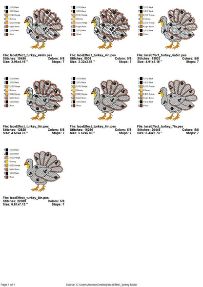 Floral Turkey Fall Autumn Kitchen design lace effect machine embroidery designs for hoop 4x4  5x7  8x8 sweet home Thanksgiving farm design