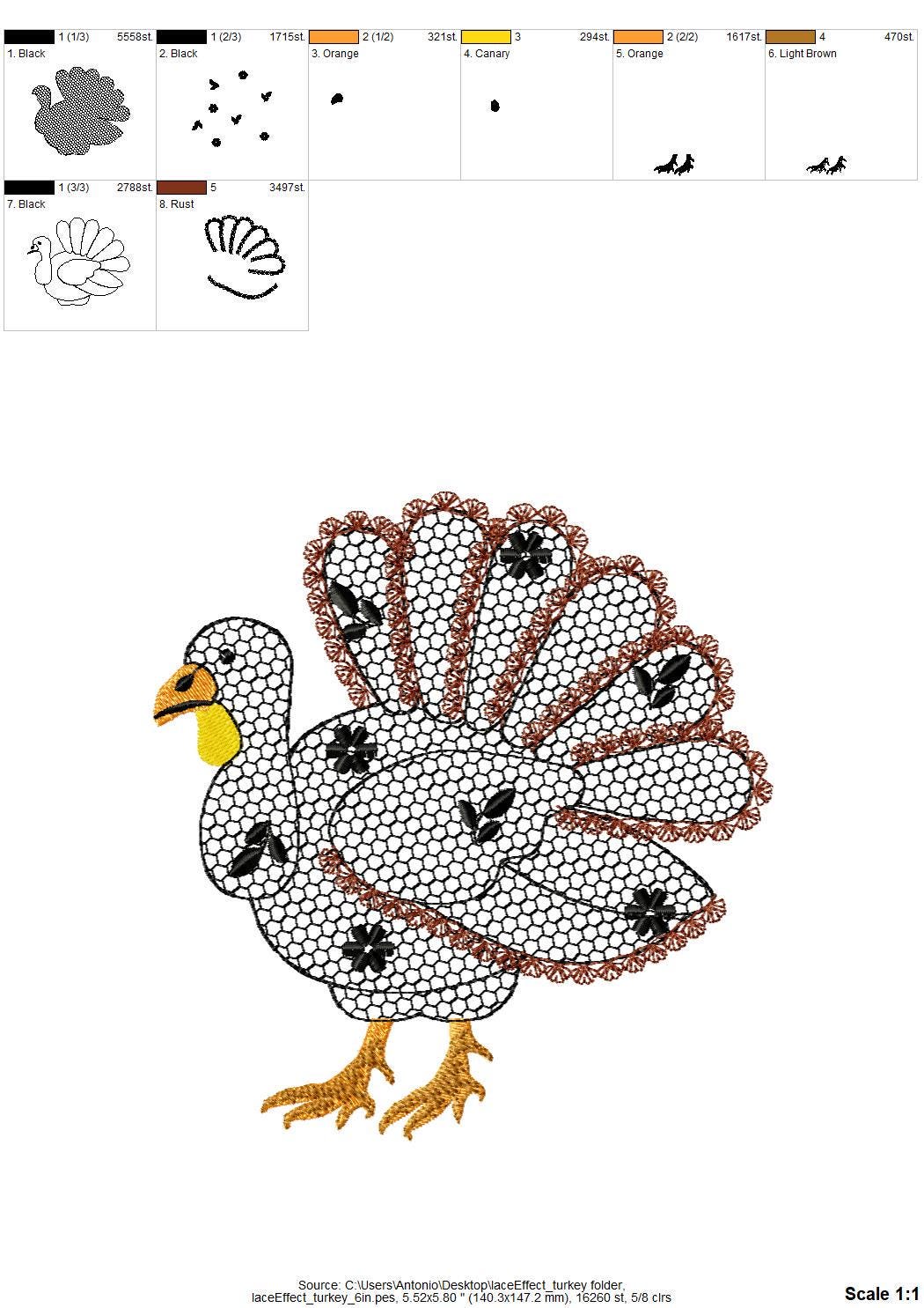 Floral Turkey Fall Autumn Kitchen design lace effect machine embroidery designs for hoop 4x4  5x7  8x8 sweet home Thanksgiving farm design