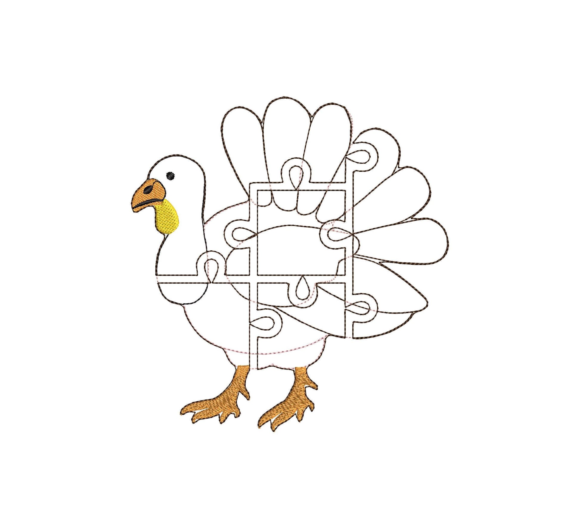 Turkey Puzzle ITH in the hoop kids game gift idea Applique machine embroidery designs sizes for hoop  5x7  6x10  8x8 Fall felt feltie design