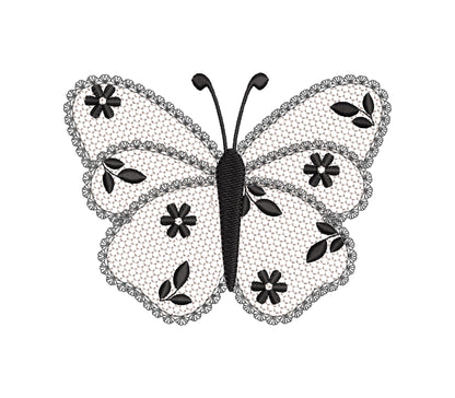 Cute Floral Butterfly lace effect wings girly summer machine embroidery designs sizes for hoop 4x4  5x7  6x10  8x8 kids baby girls design