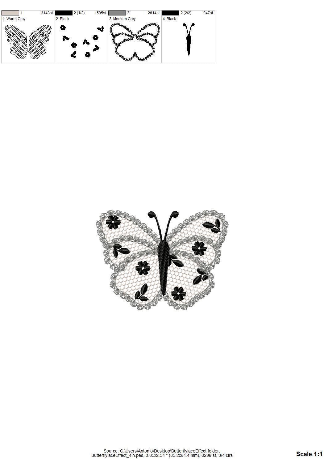 Cute Floral Butterfly lace effect wings girly summer machine embroidery designs sizes for hoop 4x4  5x7  6x10  8x8 kids baby girls design