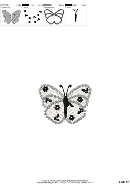 Cute Floral Butterfly lace effect wings girly summer machine embroidery designs sizes for hoop 4x4  5x7  6x10  8x8 kids baby girls design