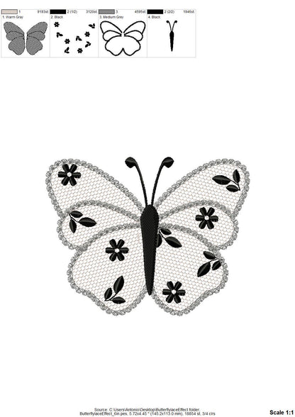 Cute Floral Butterfly lace effect wings girly summer machine embroidery designs sizes for hoop 4x4  5x7  6x10  8x8 kids baby girls design