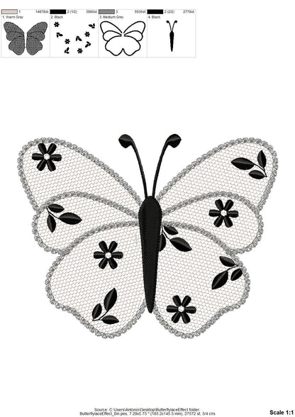 Cute Floral Butterfly lace effect wings girly summer machine embroidery designs sizes for hoop 4x4  5x7  6x10  8x8 kids baby girls design