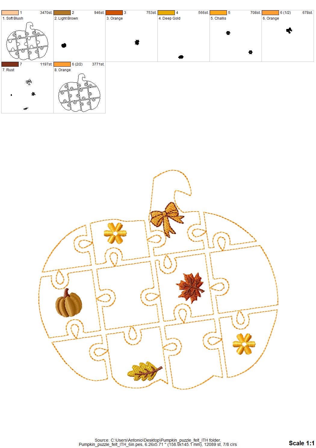 Fall Floral Pumpkin Puzzle ITH in the hoop kids game idea machine embroidery designs sizes for hoop  5x7  6x10 8x8 felt feltie Thanksgiving