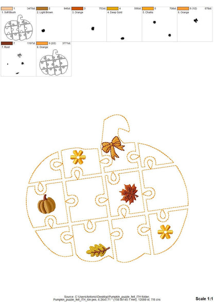 Fall Floral Pumpkin Puzzle ITH in the hoop kids game idea machine embroidery designs sizes for hoop  5x7  6x10 8x8 felt feltie Thanksgiving