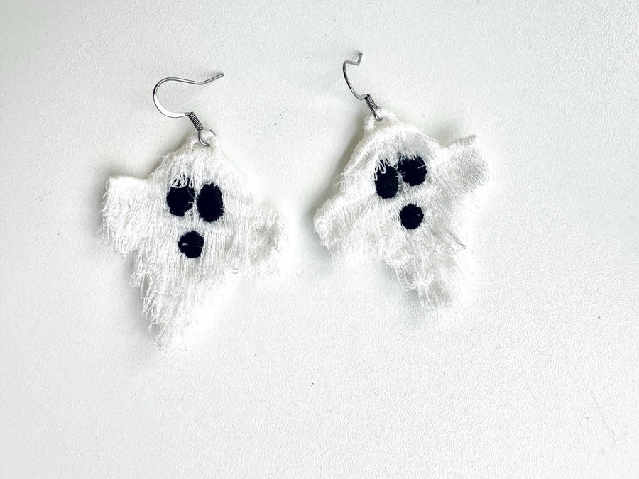 Halloween Spooky Ghost Fringed Fluffy Ghost Girls Pretty Earrings Charm in the Hoop FSL Freestanding Lace Machine Embroidery Designs ITH - Etsy