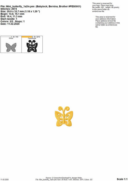 Micro wee butterfly mini  as three-dimensional, 3 dimensional, FSL, Free standing lace embroidery design