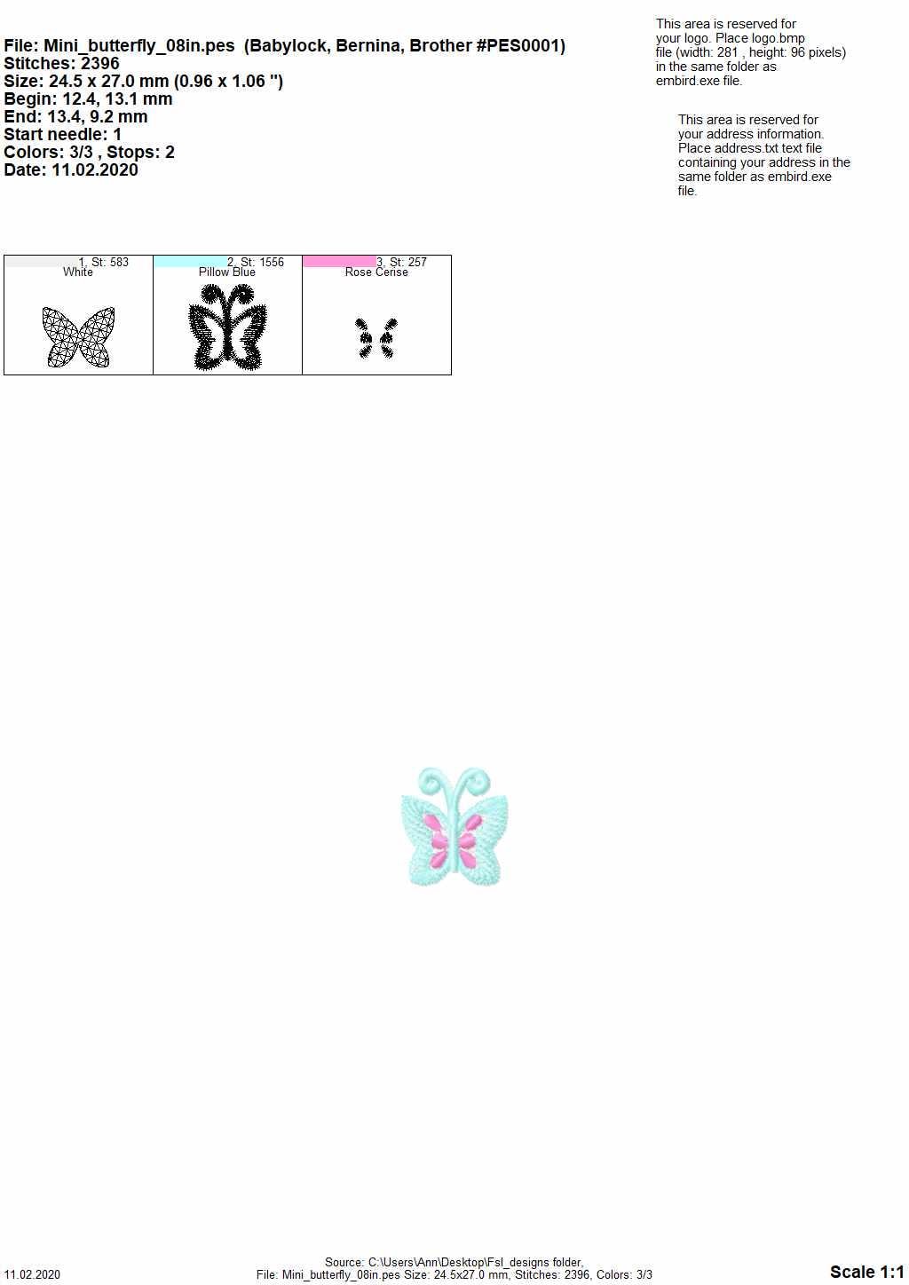 Micro wee butterfly mini  as three-dimensional, 3 dimensional, FSL, Free standing lace embroidery design