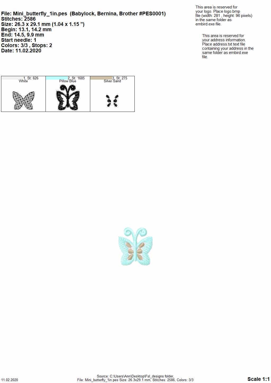 Micro wee butterfly mini  as three-dimensional, 3 dimensional, FSL, Free standing lace embroidery design