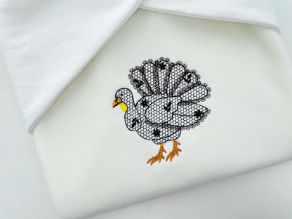 Floral Turkey Fall Autumn Kitchen design lace effect machine embroidery designs for hoop 4x4  5x7  8x8 sweet home Thanksgiving farm design