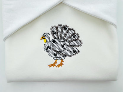 Floral Turkey Fall Autumn Kitchen design lace effect machine embroidery designs for hoop 4x4  5x7  8x8 sweet home Thanksgiving farm design