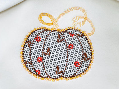 Thanksgiving Pumpkin Fall Autumn Kitchen design lace effect machine embroidery designs for hoop 5x7 and 8x8 sweet home floral garden harvest