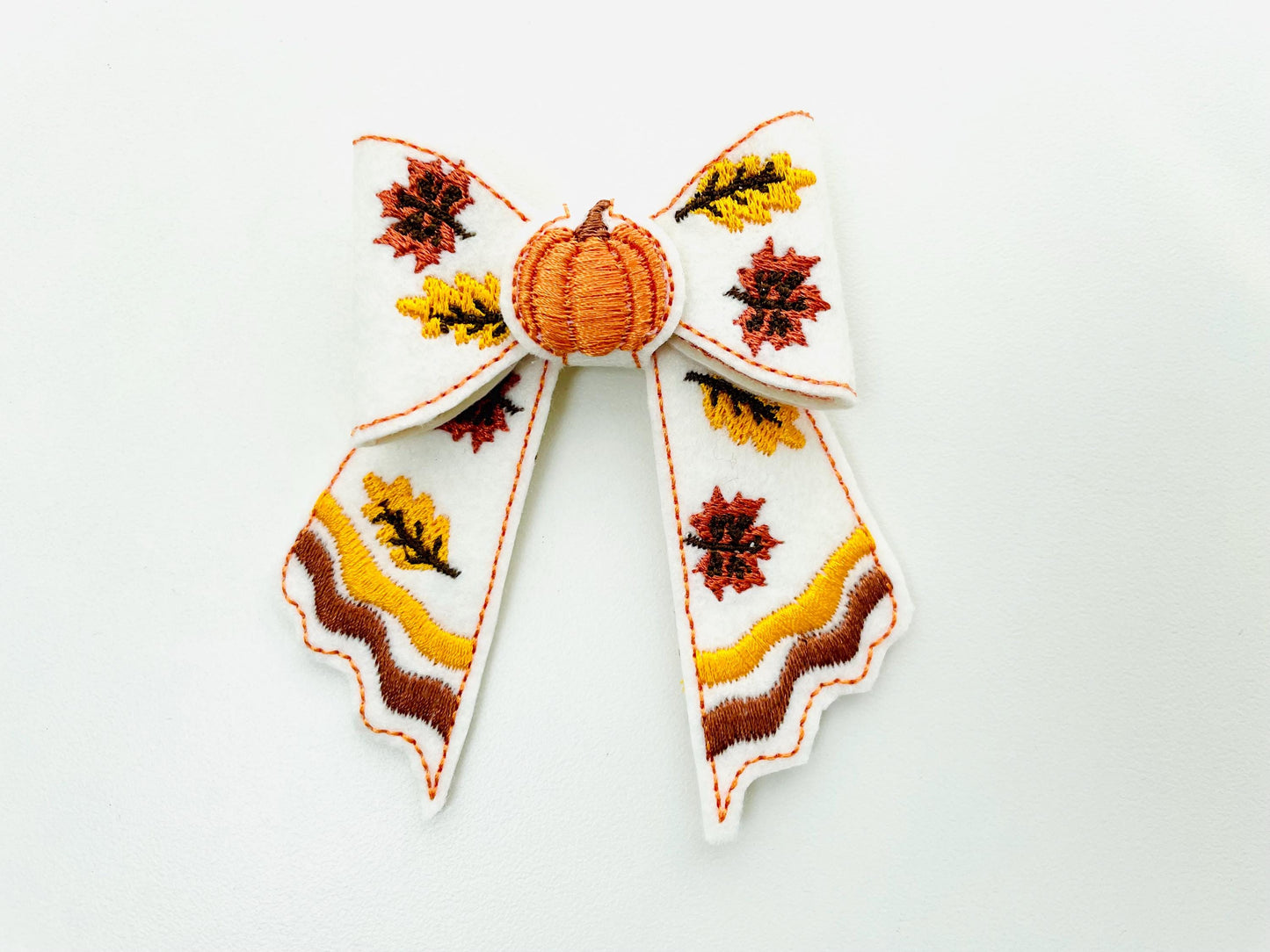 Thanksgiving Fall Pumpkin Bow 3D dimensional machine embroidery designs felt feltie design simply in the hoop ITH project kids girls design