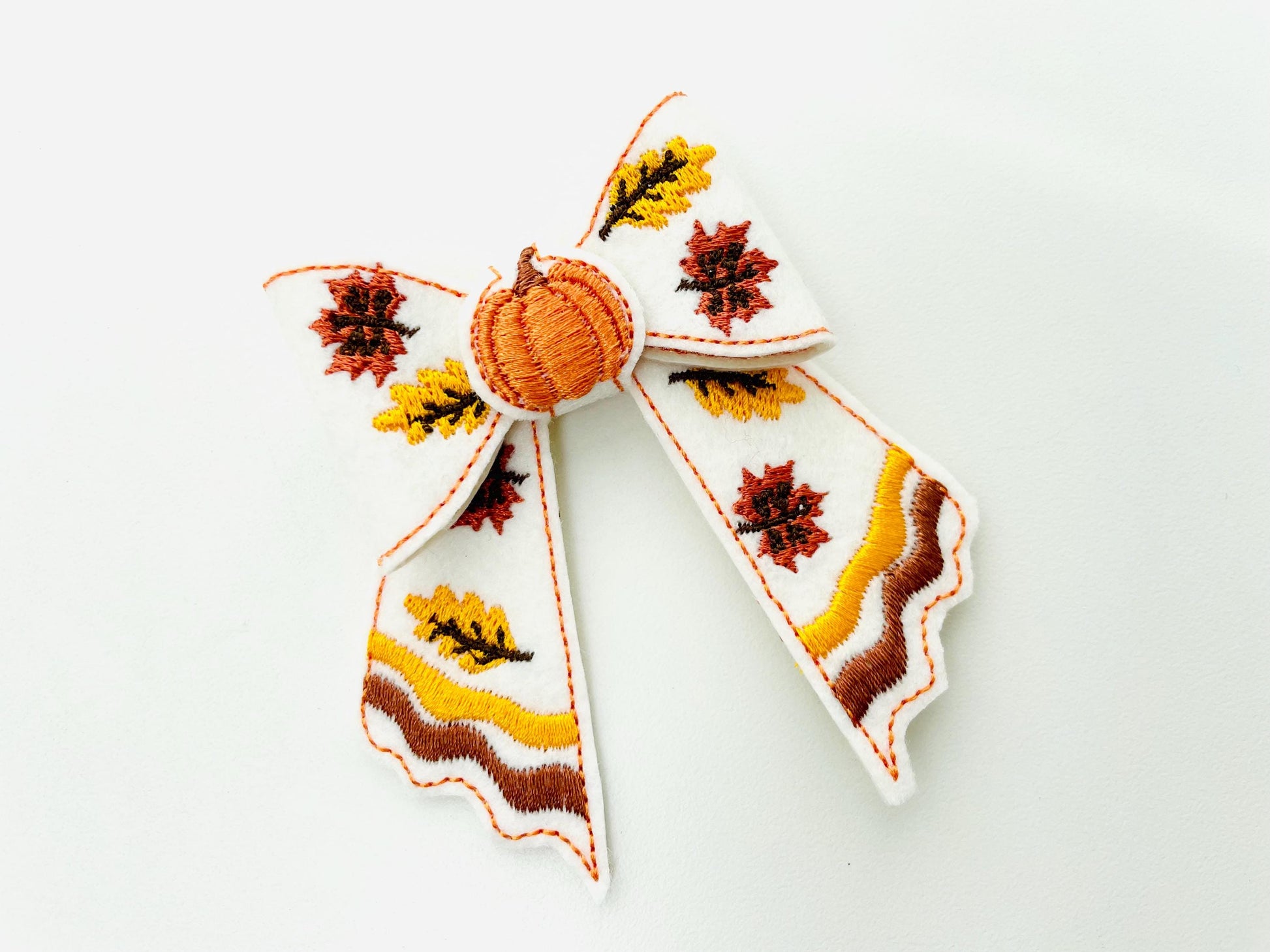 Thanksgiving Fall Pumpkin Bow 3D dimensional machine embroidery designs felt feltie design simply in the hoop ITH project kids girls design