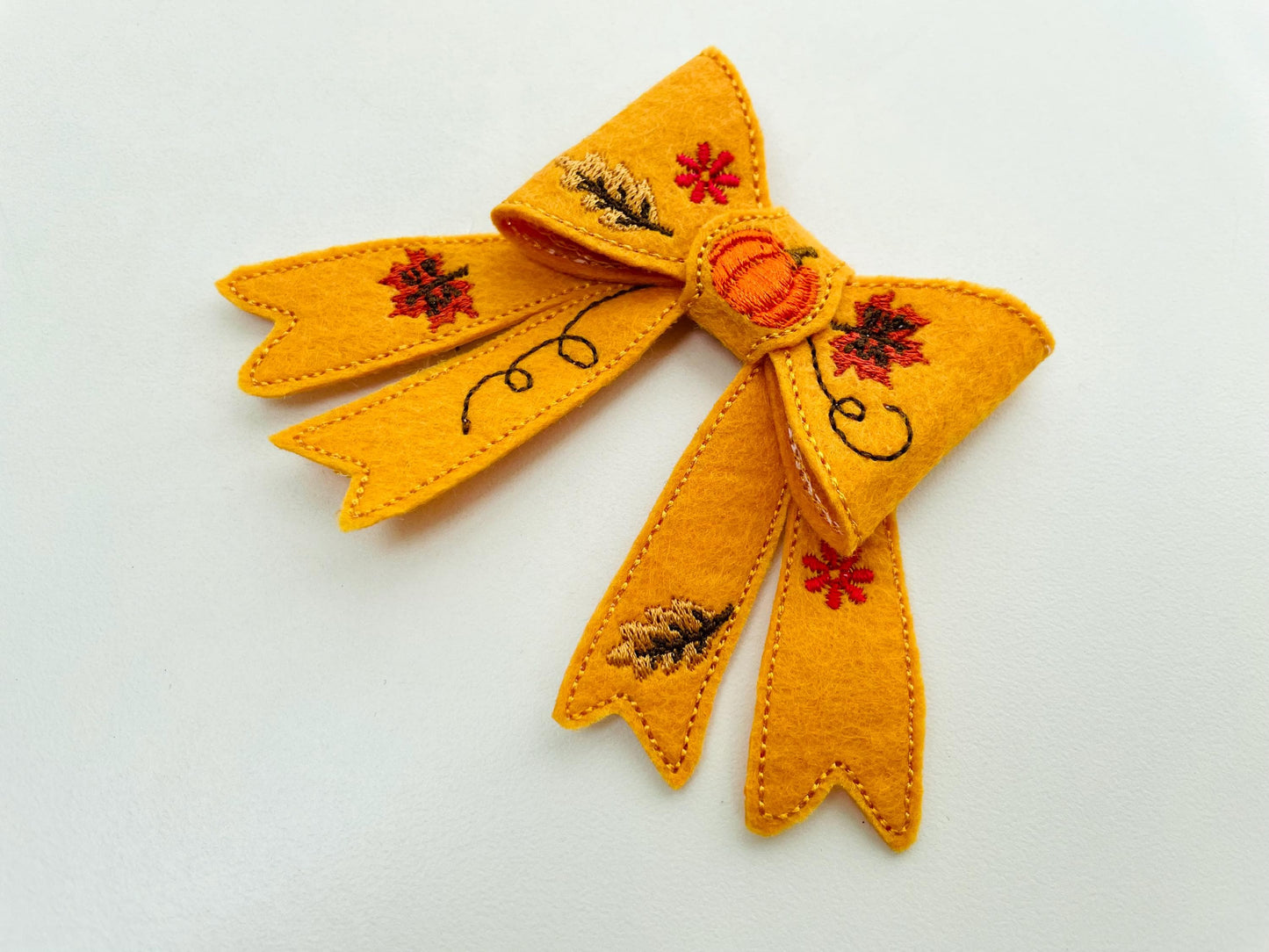 Awesome Fall Pumpkin Bow 3D dimensional machine embroidery designs felt feltie design simply in the hoop ITH project Thanksgiving kids girls