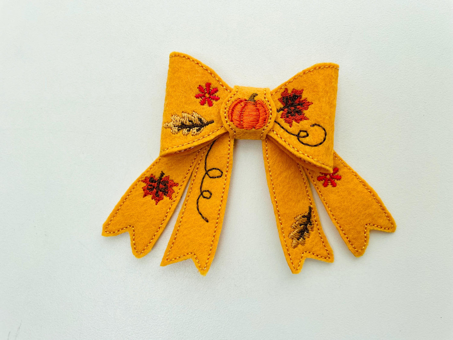 Awesome Fall Pumpkin Bow 3D dimensional machine embroidery designs felt feltie design simply in the hoop ITH project Thanksgiving kids girls