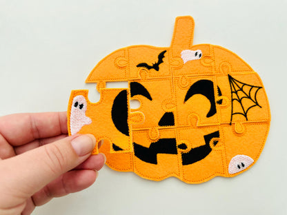 Halloween Pumpkin Jack O Lantern Puzzle ITH in the hoop kids game idea machine embroidery designs sizes for hoop  5x7  6x10 8x8 felt feltie