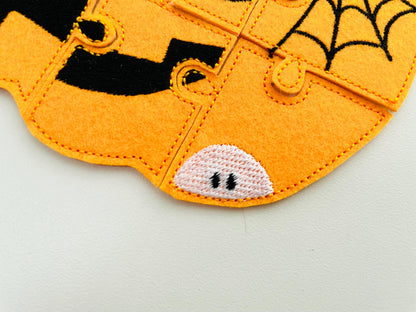 Halloween Pumpkin Jack O Lantern Puzzle ITH in the hoop kids game idea machine embroidery designs sizes for hoop  5x7  6x10 8x8 felt feltie