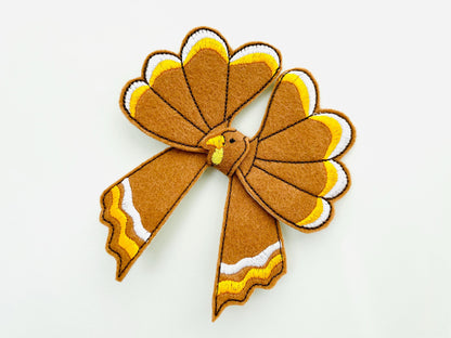 Fall Turkey Bow 3D dimensional machine embroidery designs felt feltie design simply in the hoop ITH project kids girls Farm Thanksgiving