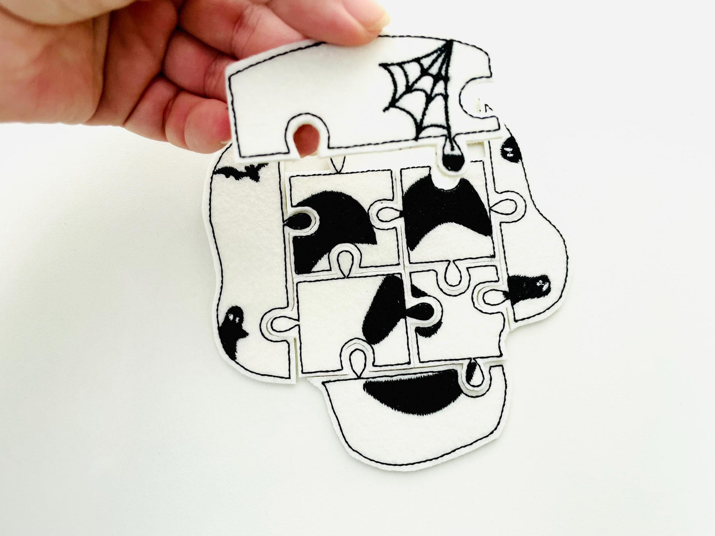 Halloween Skull Puzzle ITH in the hoop kids game gift idea Applique machine embroidery designs sizes for hoop  5x7  6x10 8x8 felt feltie