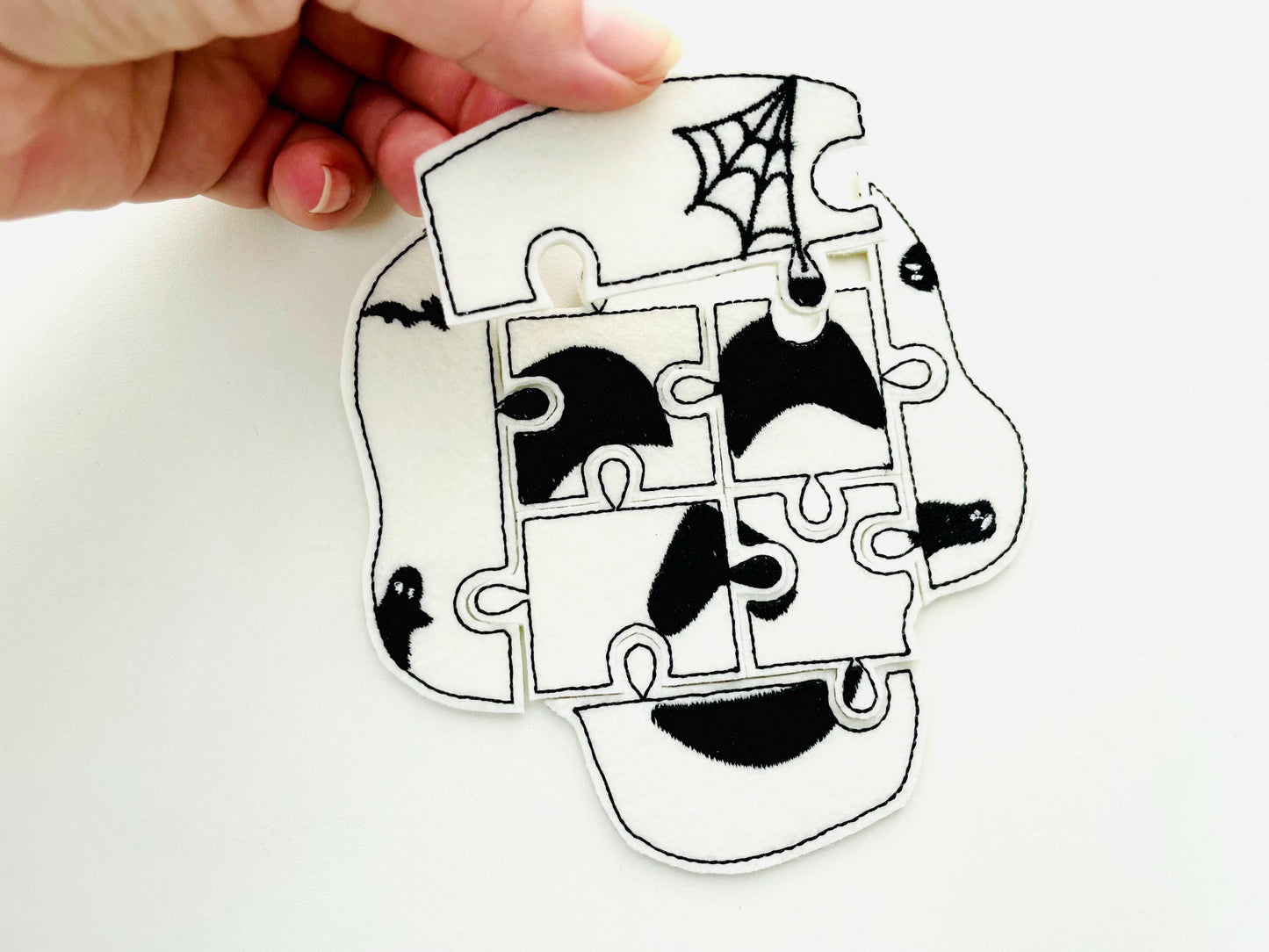 Halloween Skull Puzzle ITH in the hoop kids game gift idea Applique machine embroidery designs sizes for hoop  5x7  6x10 8x8 felt feltie