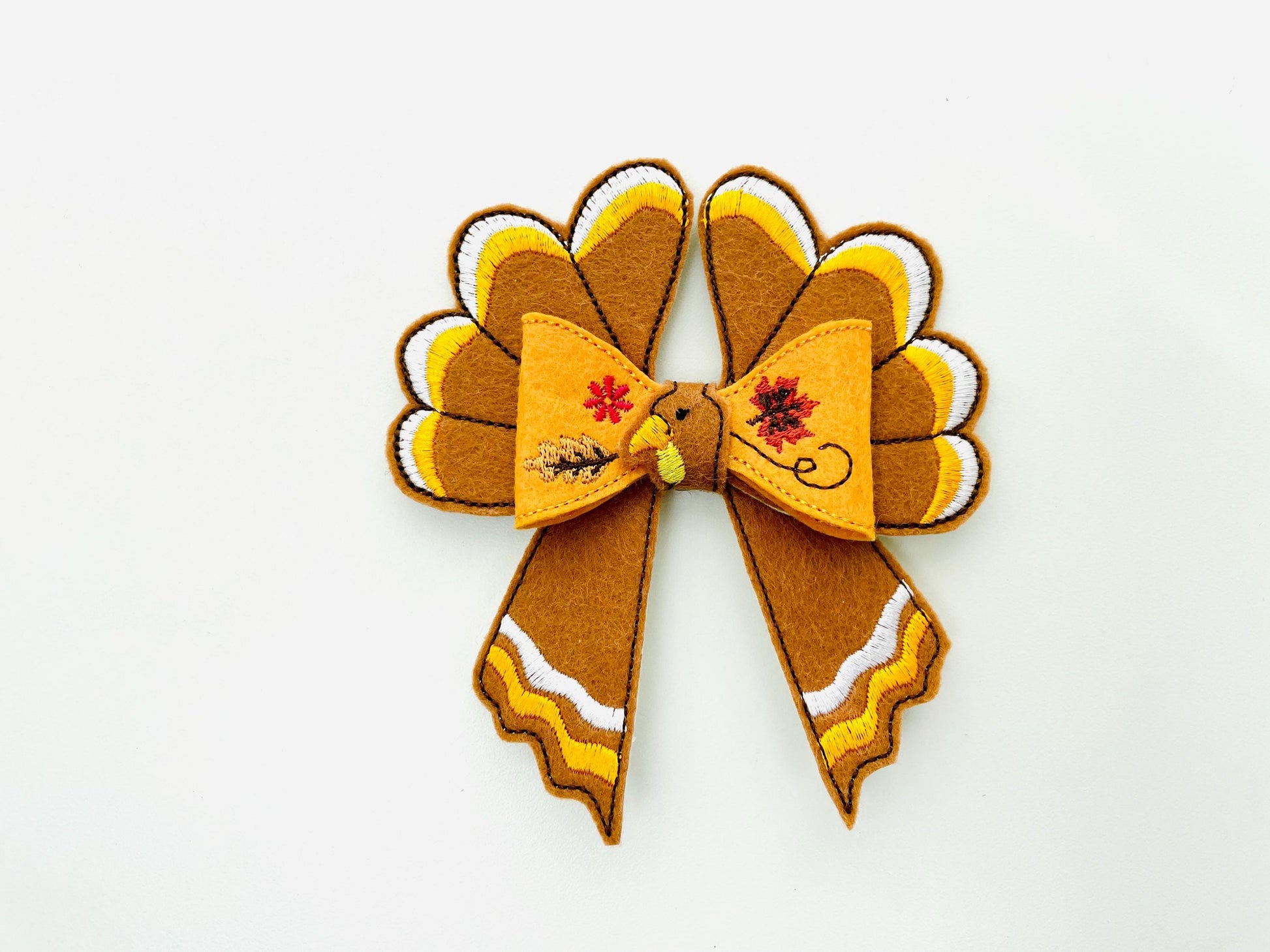 Festive Turkey Bow 3D dimensional machine embroidery designs felt feltie design simply in the hoop ITH project kids girls Farm Thanksgiving