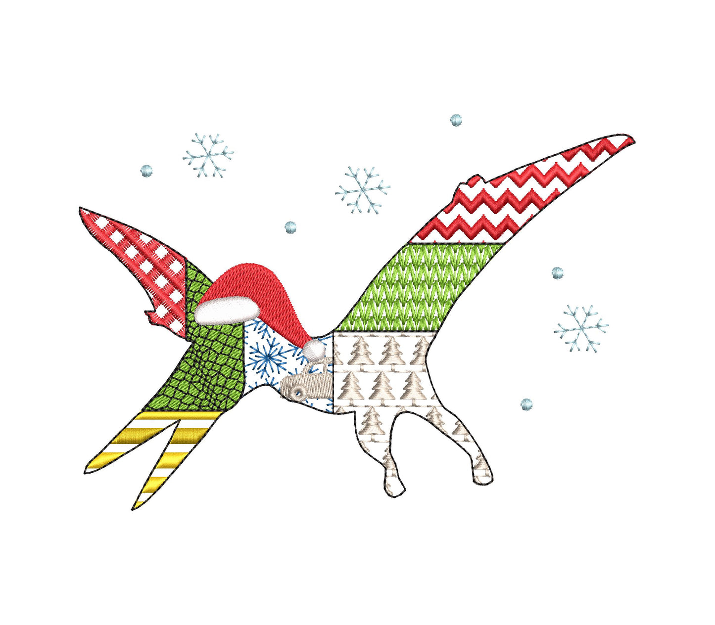 Christmas Pterodactyl Blaze Patchwork patterned Jurassic Dinosaur silhouette outline kids boys machine embroidery design