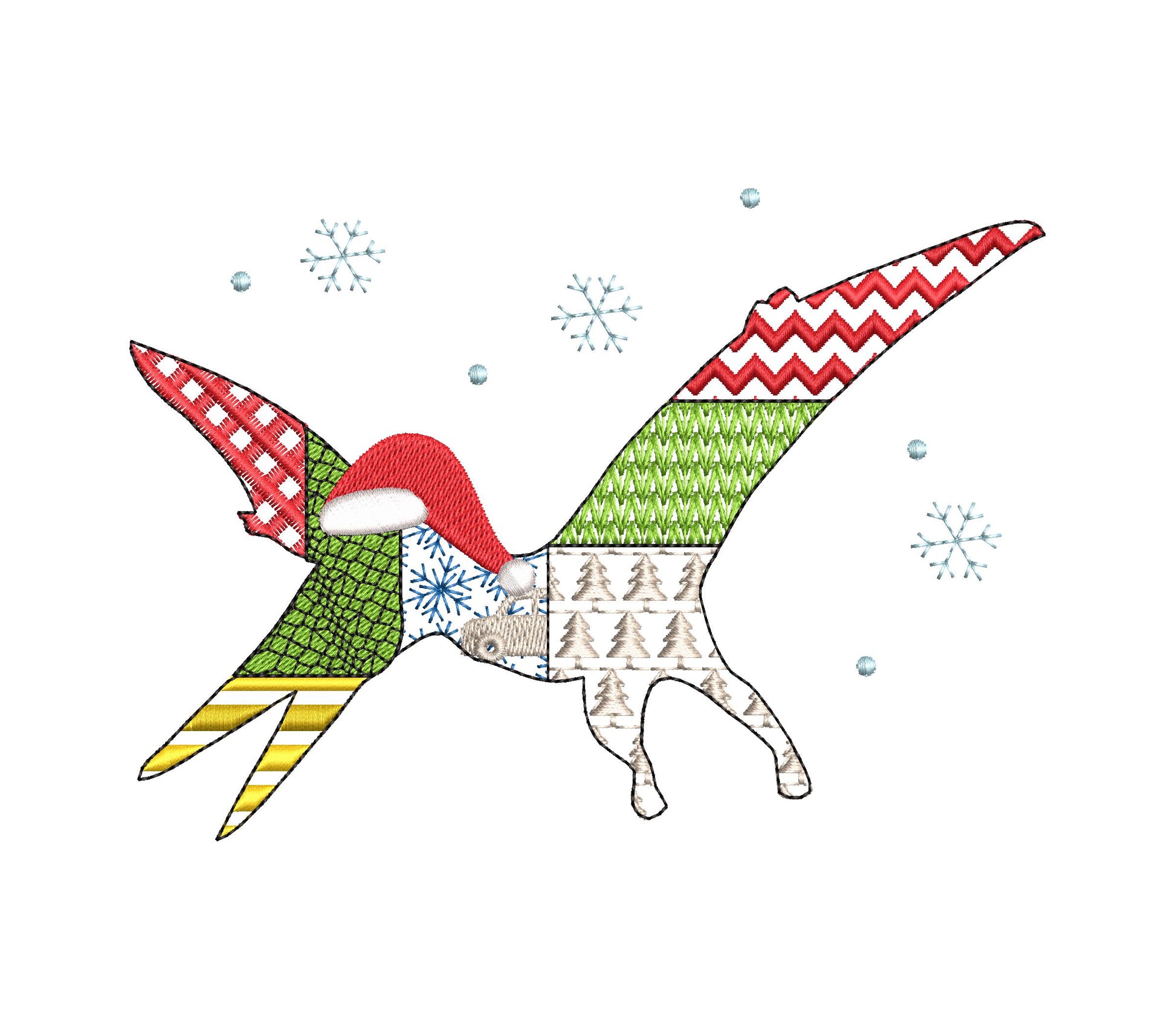 Christmas Pterodactyl Blaze Patchwork patterned Jurassic Dinosaur silhouette outline kids boys machine embroidery design