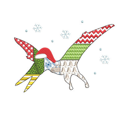 Christmas Pterodactyl Blaze Patchwork patterned Jurassic Dinosaur silhouette outline kids boys machine embroidery design