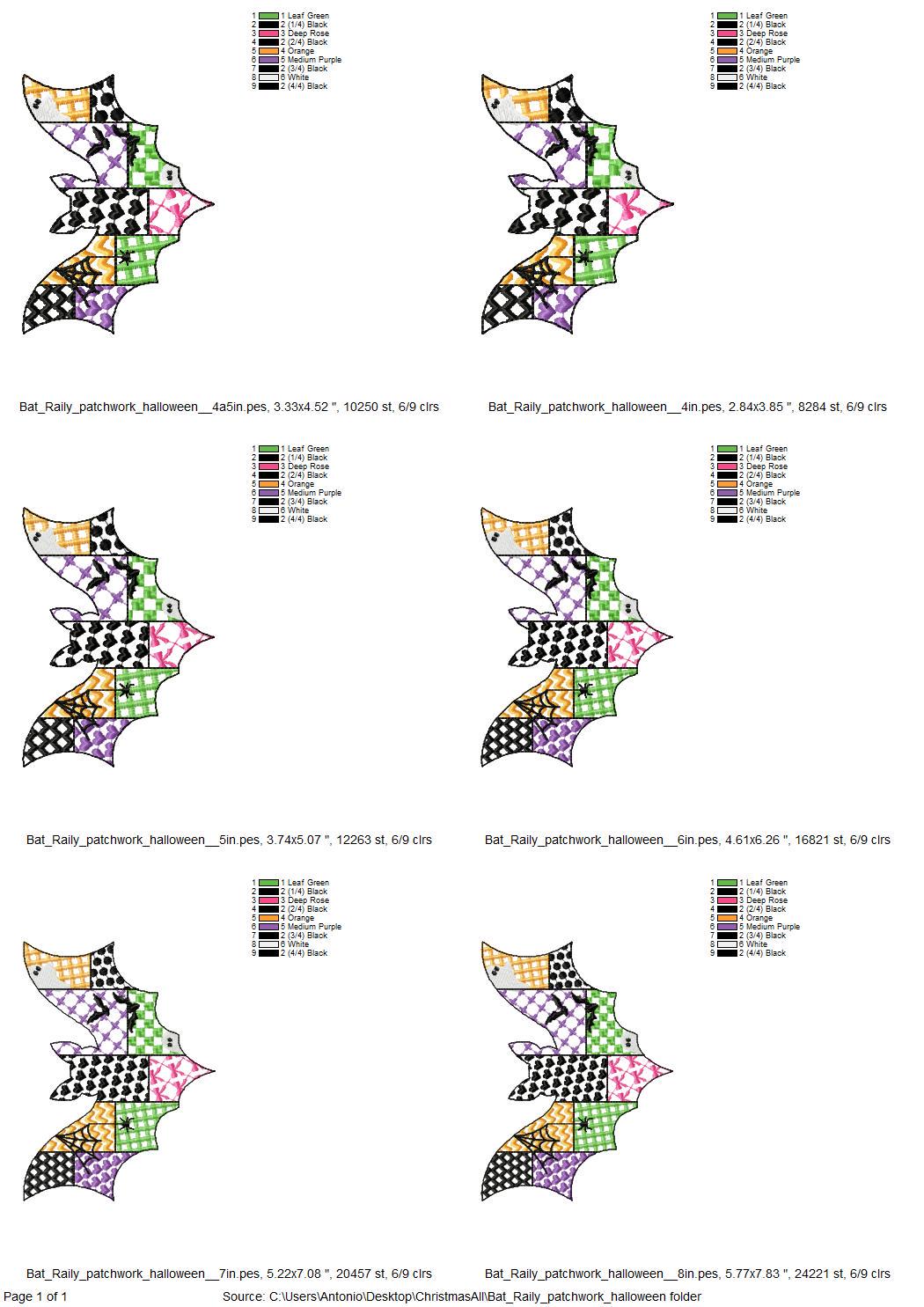 Patchwork Bat Raily Halloween theme awesome patterned Flying Bat outline spooky girls machine embroidery designs sizes 4 up to 8 inch