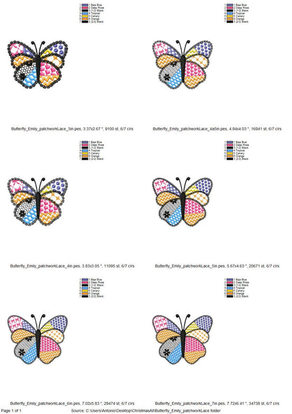 Awesome Patchwork Butterfly Emily with lace edge Wings girly girls outfit sweet home patterned machine embroidery designs sizes 3 up to 7 in