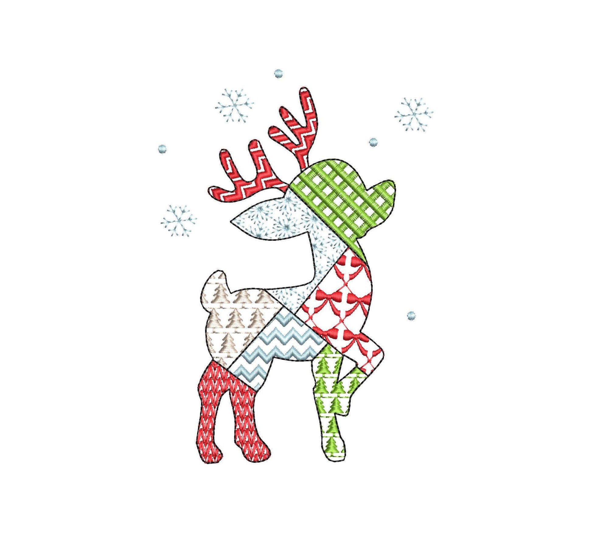Patchwork Deer Noel Christmas theme cute Reindeer patterned silhouette outline kids baby machine embroidery designs
