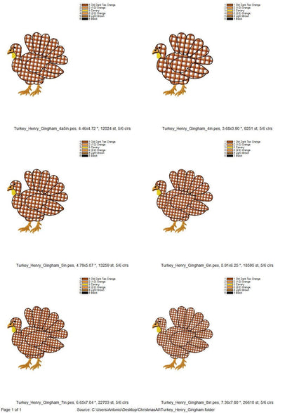 Gingham Plaid Turkey Henry buffalo checkered machine embroidery designs many sizes 4 up to 8 inch sweet home farm kitchen design