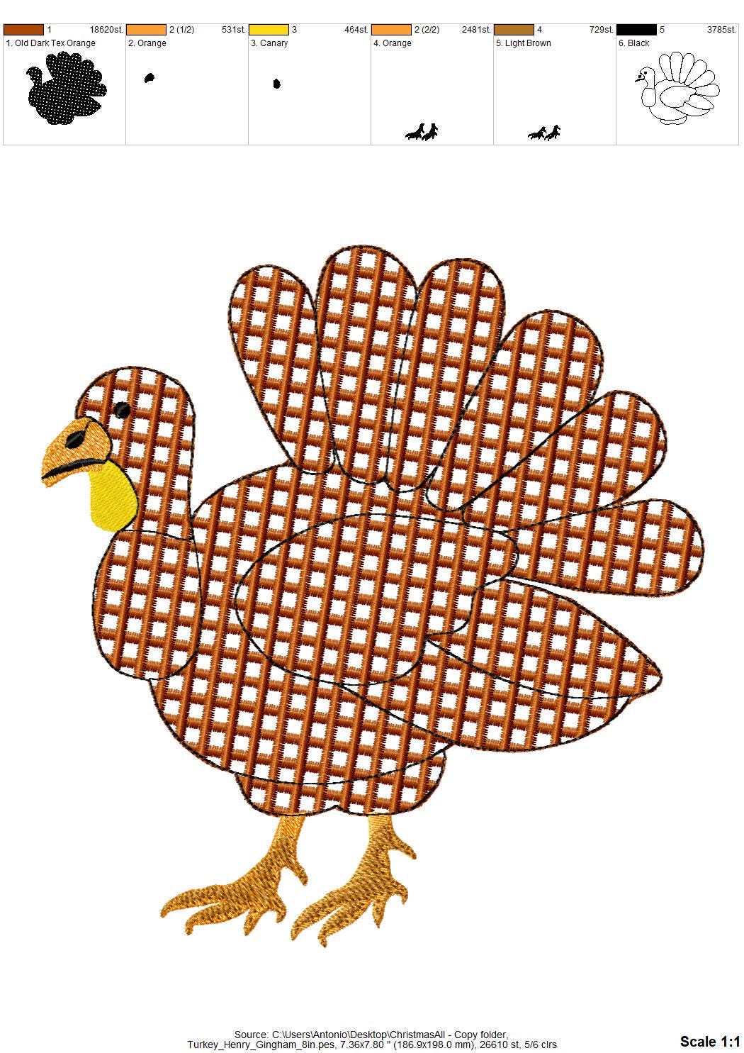 Gingham Plaid Turkey Henry buffalo checkered machine embroidery designs many sizes 4 up to 8 inch sweet home farm kitchen design